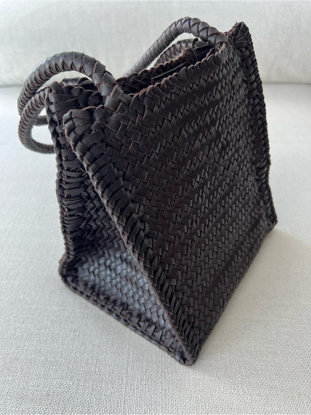 MADEWELL • The Lexington Real Brown Leather Intrecciato Weave Small Box Tote - Picture 4 of 14